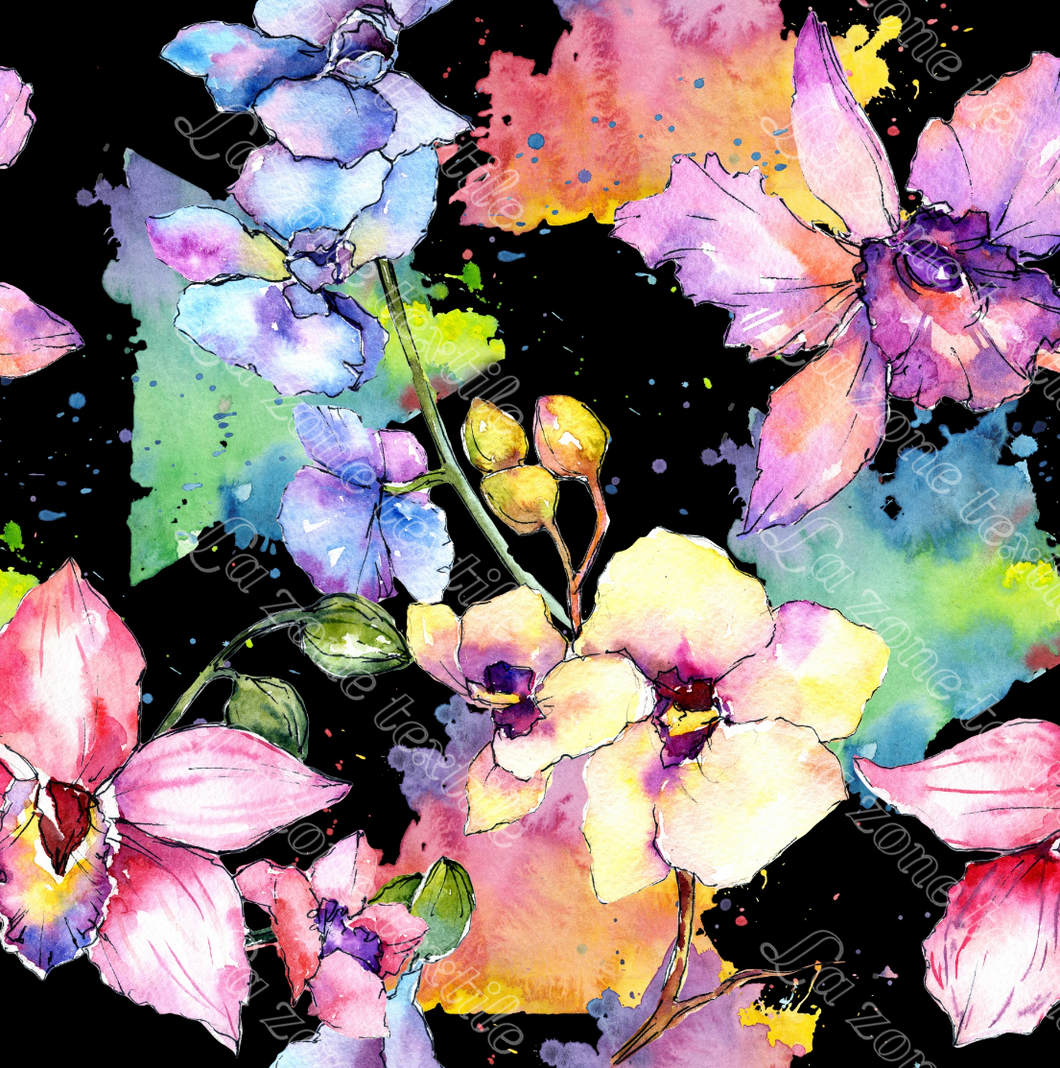 Précommande: Aquarelle fleuri fond noir